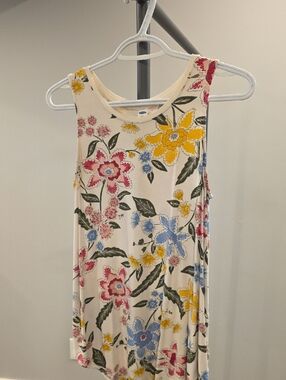 Old Navy Cream Floral Tank Top with Pink, Blue & Yellow Flowers